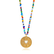 Love Is My Religion Rose Gold on Colorful Beaded Chain